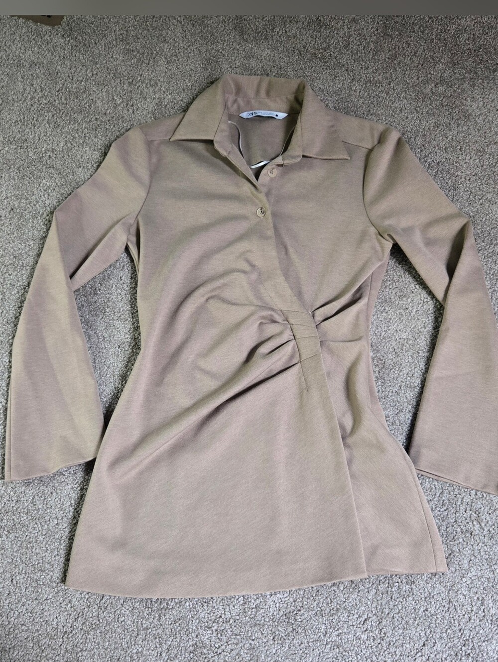 Zara Tan Collared Wrap-Style Top